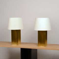  Design Fr res Pair of Chic Polished Brass and Parchment Paper Table Lamps - 1136969