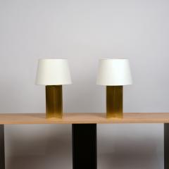  Design Fr res Pair of Chic Polished Brass and Parchment Paper Table Lamps - 1136970