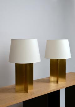  Design Fr res Pair of Chic Polished Brass and Parchment Paper Table Lamps - 1136972