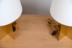  Design Fr res Pair of Chic Polished Brass and Parchment Paper Table Lamps - 1136976