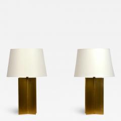  Design Fr res Pair of Chic Polished Brass and Parchment Paper Table Lamps - 1137799