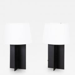  Design Fr res Pair of Croisillon Blackened Steel Lamps and Parchment Shades by Design Fr res - 3182885