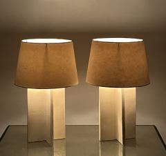  Design Fr res Pair of Croisillon cream ceramic lamps with parchment shades by Design Fr res - 3530593