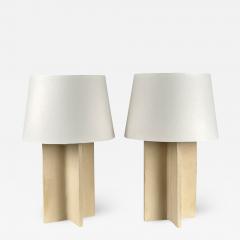  Design Fr res Pair of Croisillon cream ceramic lamps with parchment shades by Design Fr res - 3543827