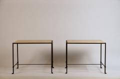  Design Fr res Pair of Diagramme Wrought Iron and Travertine Side Tables by Design Fr res - 978791