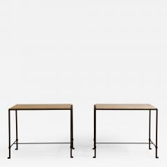  Design Fr res Pair of Diagramme Wrought Iron and Travertine Side Tables by Design Fr res - 979749