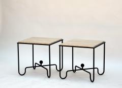  Design Fr res Pair of Entretoise Wrought Iron and Travertine Tables - 929218