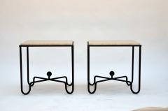  Design Fr res Pair of Entretoise Wrought Iron and Travertine Tables - 929220