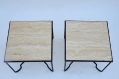  Design Fr res Pair of Entretoise Wrought Iron and Travertine Tables - 929222