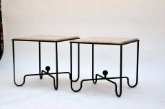  Design Fr res Pair of Entretoise Wrought Iron and Travertine Tables - 929223