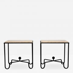  Design Fr res Pair of Entretoise Wrought Iron and Travertine Tables - 929863