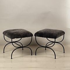  Design Fr res Pair of Grey Fur Strapontin Stools by Design Fr res - 3102425