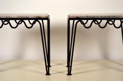  Design Fr res Pair of M andre Black Iron and Silver Travertine Side Tables by Design Fr res - 1337348