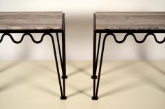  Design Fr res Pair of M andre Black Iron and Silver Travertine Side Tables by Design Fr res - 1337349