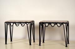  Design Fr res Pair of M andre Black Iron and Silver Travertine Side Tables by Design Fr res - 1337350