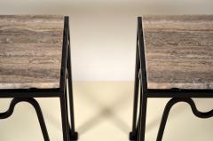  Design Fr res Pair of M andre Black Iron and Silver Travertine Side Tables by Design Fr res - 1337352
