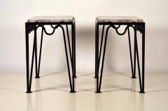  Design Fr res Pair of M andre Black Iron and Silver Travertine Side Tables by Design Fr res - 1337355