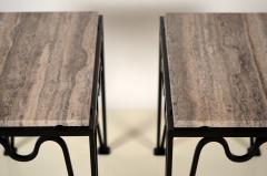  Design Fr res Pair of M andre Black Iron and Silver Travertine Side Tables by Design Fr res - 1337357