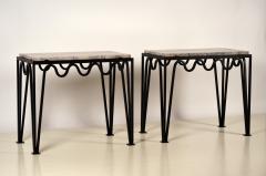  Design Fr res Pair of M andre Black Iron and Silver Travertine Side Tables by Design Fr res - 1337359