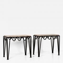  Design Fr res Pair of M andre Black Iron and Silver Travertine Side Tables by Design Fr res - 1338566
