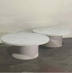  Design Fr res Pair of Minimalist Veined Marble Indoor Outdoor Coffee Tables - 2870061