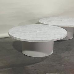  Design Fr res Pair of Minimalist Veined Marble Indoor Outdoor Coffee Tables - 2870062