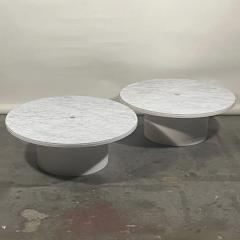  Design Fr res Pair of Minimalist Veined Marble Indoor Outdoor Coffee Tables - 2870063