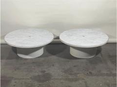  Design Fr res Pair of Minimalist Veined Marble Indoor Outdoor Coffee Tables - 2870066