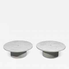  Design Fr res Pair of Minimalist Veined Marble Indoor Outdoor Coffee Tables - 2878292