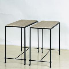  Design Fr res Pair of Narrow Diagramme Travertine End Tables by Design Fr res - 4387554