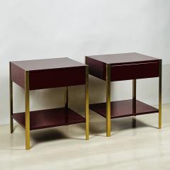  Design Fr res Pair of Narrow Laque Oxblood Lacquer and Brass Night Stands by Design Fr res - 4140511