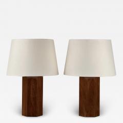  Design Fr res Pair of Octogone Walnut Table Lamps with Parchment Shades by Design Fr res - 3631637