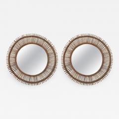  Design Fr res Pair of Oculus Round Rattan Convex Mirrors - 1062213