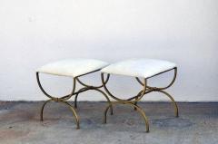  Design Fr res Pair of Strapontin Gilt Iron and Hide Stools - 718964