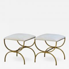  Design Fr res Pair of Strapontin Gilt Iron and Hide Stools - 725481