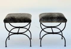  Design Fr res Pair of Strapontin Wrought Iron and Fur Stools - 719944