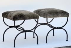  Design Fr res Pair of Strapontin Wrought Iron and Fur Stools - 719947