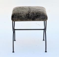  Design Fr res Pair of Strapontin Wrought Iron and Fur Stools - 719949