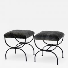  Design Fr res Pair of Strapontin Wrought Iron and Fur Stools - 721967