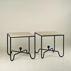  Design Fr res Pair of Tall Iron and Travertine Entretoise Side Tables by Design Fr res - 4717865