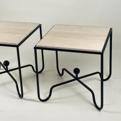  Design Fr res Pair of Tall Iron and Travertine Entretoise Side Tables by Design Fr res - 4717866