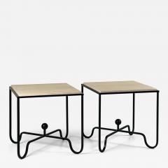  Design Fr res Pair of Tall Iron and Travertine Entretoise Side Tables by Design Fr res - 4718263