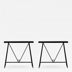  Design Fr res Pair of Trap ze Blackened Steel and Goatskin Consoles by Design Fr res - 1325972