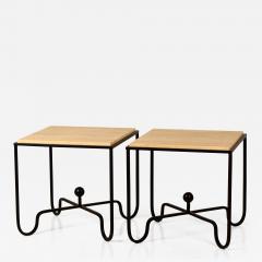  Design Fr res Pair of Wrought Iron and Travertine Entretoise Side Tables by Design Fr res - 1338568