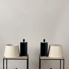  Design Fr res Set of Large Croisillon Matte Black Lamps and Entretoise Travertine Tables - 1343127