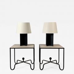  Design Fr res Set of Large Croisillon Matte Black Lamps and Entretoise Travertine Tables - 1344431