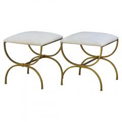  Design Fr res The Strapontin Gilt Metal and White Hide Stool by Design Fr res - 1077252