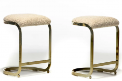  Design Institute America DIA Set of 3 Design Institute of America Brass Stools in Ivory White Boucl c 1980 - 2843346