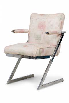 Design Institute America DIA Set of 6 DIA Mid Century American Chrome Z Chairs in Beige and Pastel Upholstery - 4273284