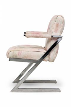  Design Institute America DIA Set of 6 DIA Mid Century American Chrome Z Chairs in Beige and Pastel Upholstery - 4273299